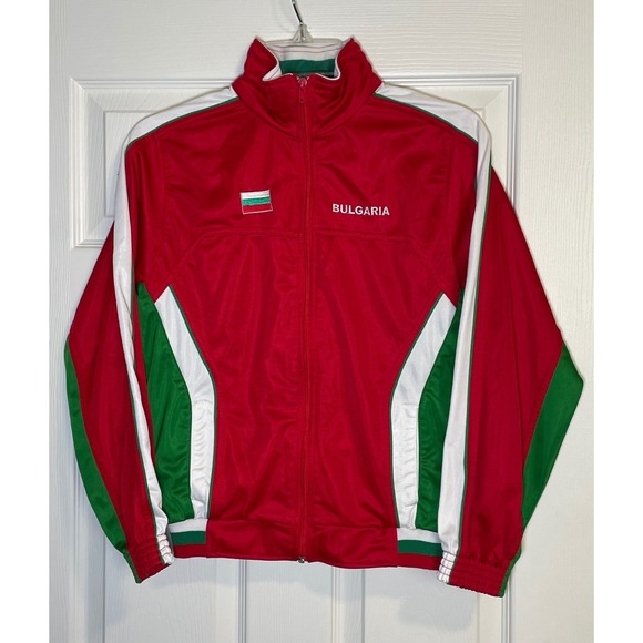 Vintage 90s Bulgaria Track Jacket Youth XL Red Green Spellout
